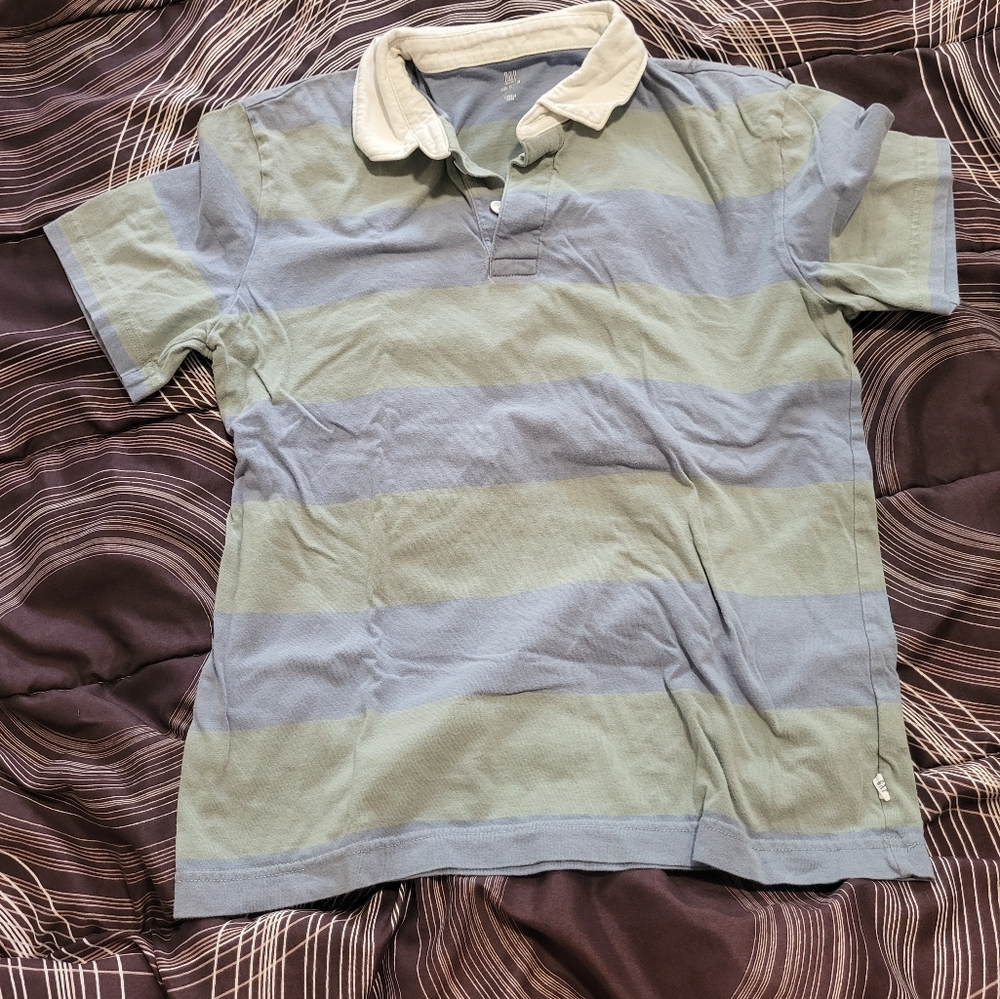 GAP Blue and Green Polo Shirt with Classic Stripes